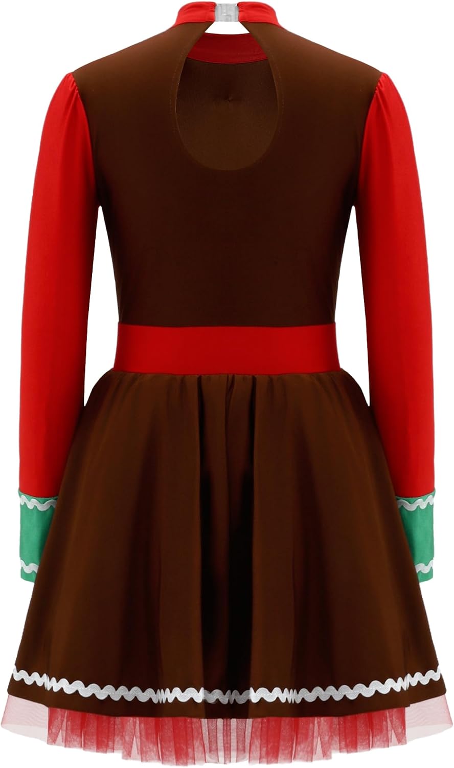 Hansber Kids Girls Gingerbread Man Christmas Dance Dress Xmas Party Cookie Dress Ups Stage Performance Outfits