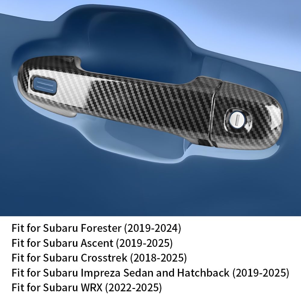 Car Chrome Carbon Fiber Style Door Handle Cover Trim Panel for Subaru Crosstrek 2018-2025，Impreza 2019-2025，Forester 2019-2024，WRX 2022-2025 ，Ascent 2019-2025 Auto Exterior Accessories Kit