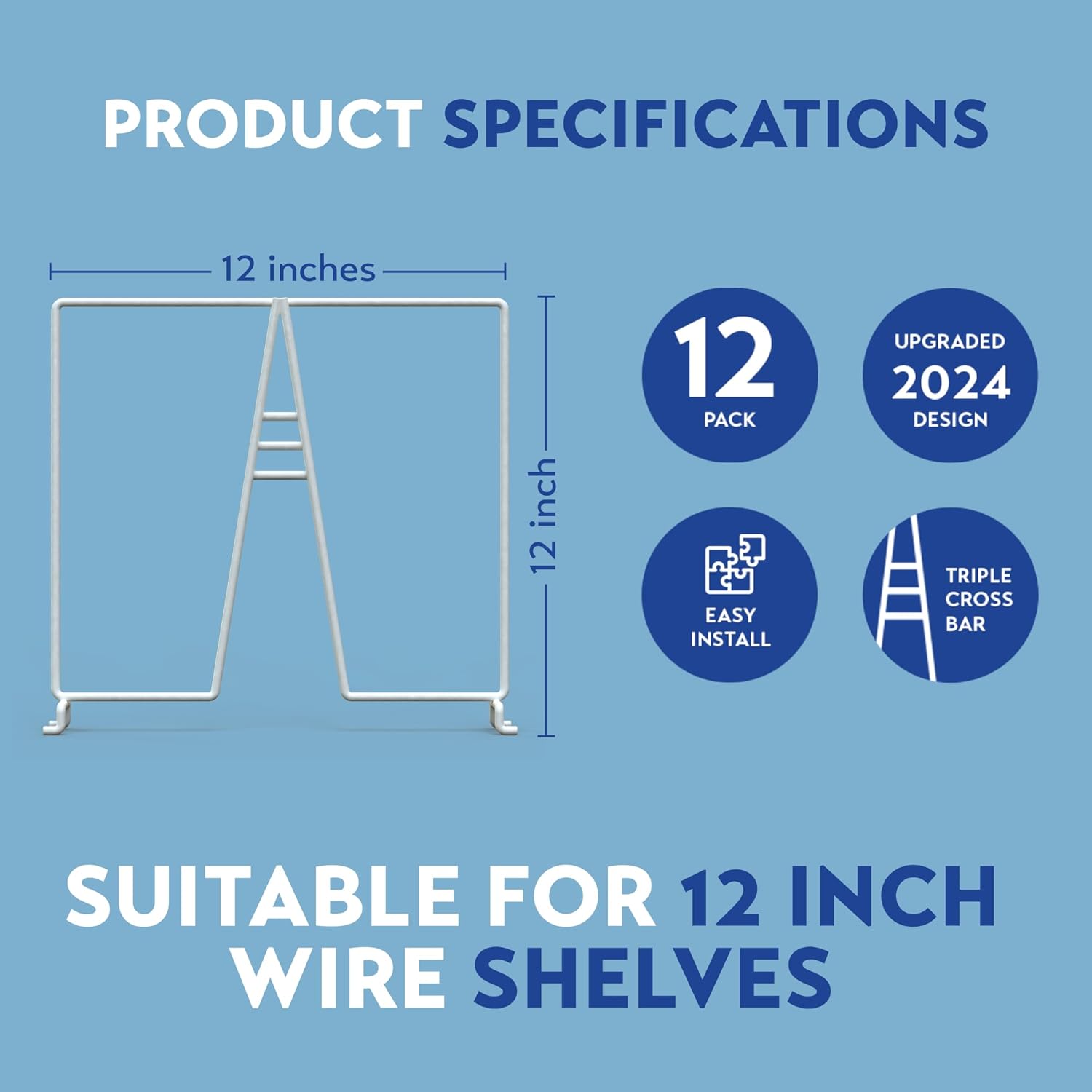 Tall White Wire Shelf Dividers for Closet Organization – Sturdy and Easy Set-Up Closet Shelf Dividers with Bonus Rose Gold Hanger (12 inch Wire Shelves, 12-Pack)