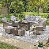 Aoxun 10-Piece Set with 44 Inch Fire Pit Table