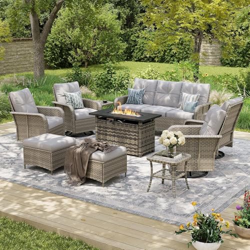 Aoxun 10-Piece Patio Furniture Set with 44'' Fire Pit Table,