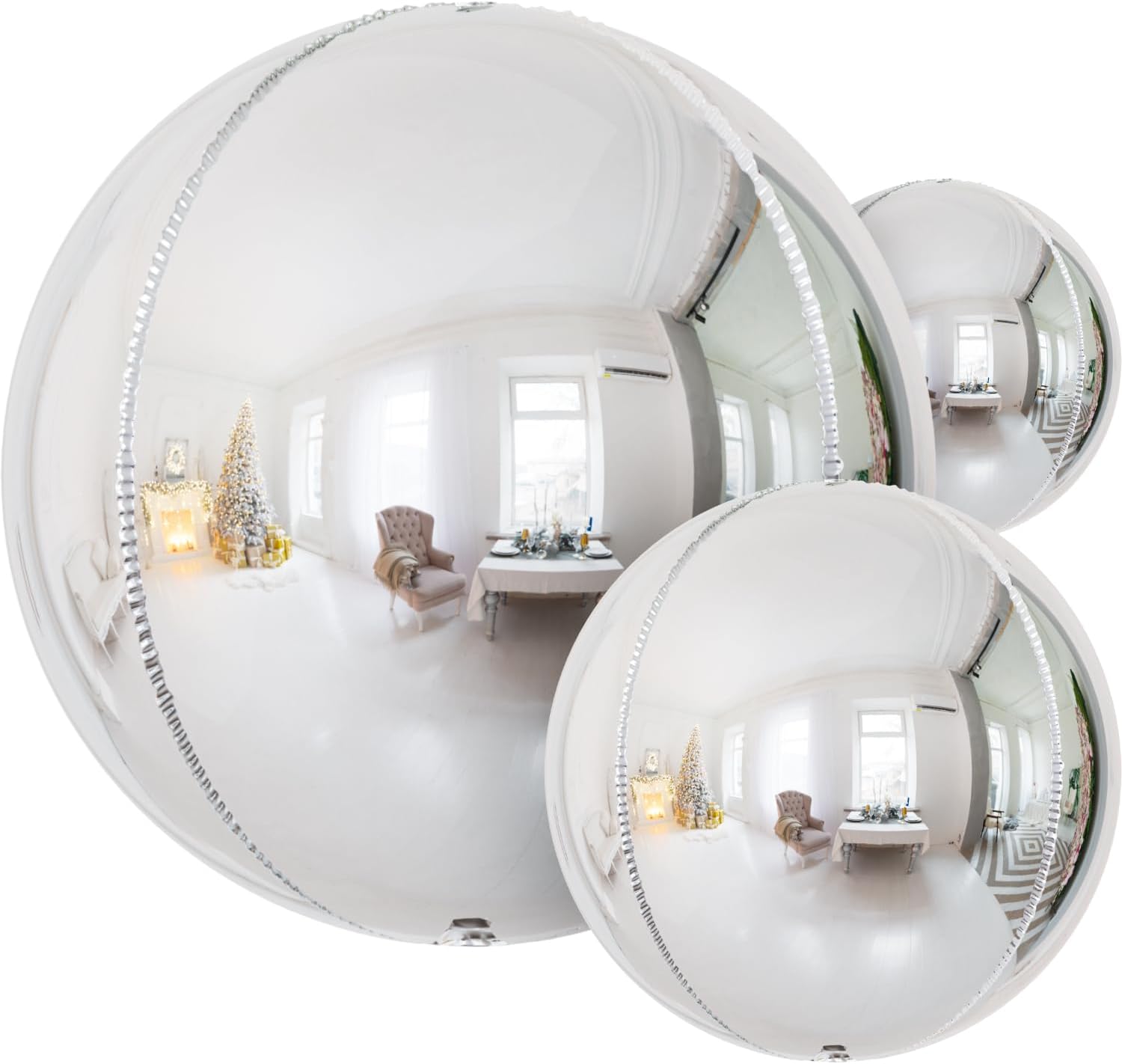 Silver Foil Balloons, 22/18/10 Inch 4D Round Sliver Mylar Balloon, Large Metallic Silver Graduation Balloons for Graduation Decorations 2025 Wedding Birthday Celebration Supplies