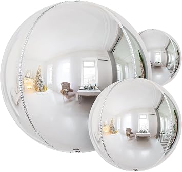 Silver Foil Balloons, 22/18/10 Inch 4D Round Sliver Mylar Balloon, Large Metallic Silver Graduation Balloons for Graduation Decorations 2025 Wedding Birthday Celebration Supplies