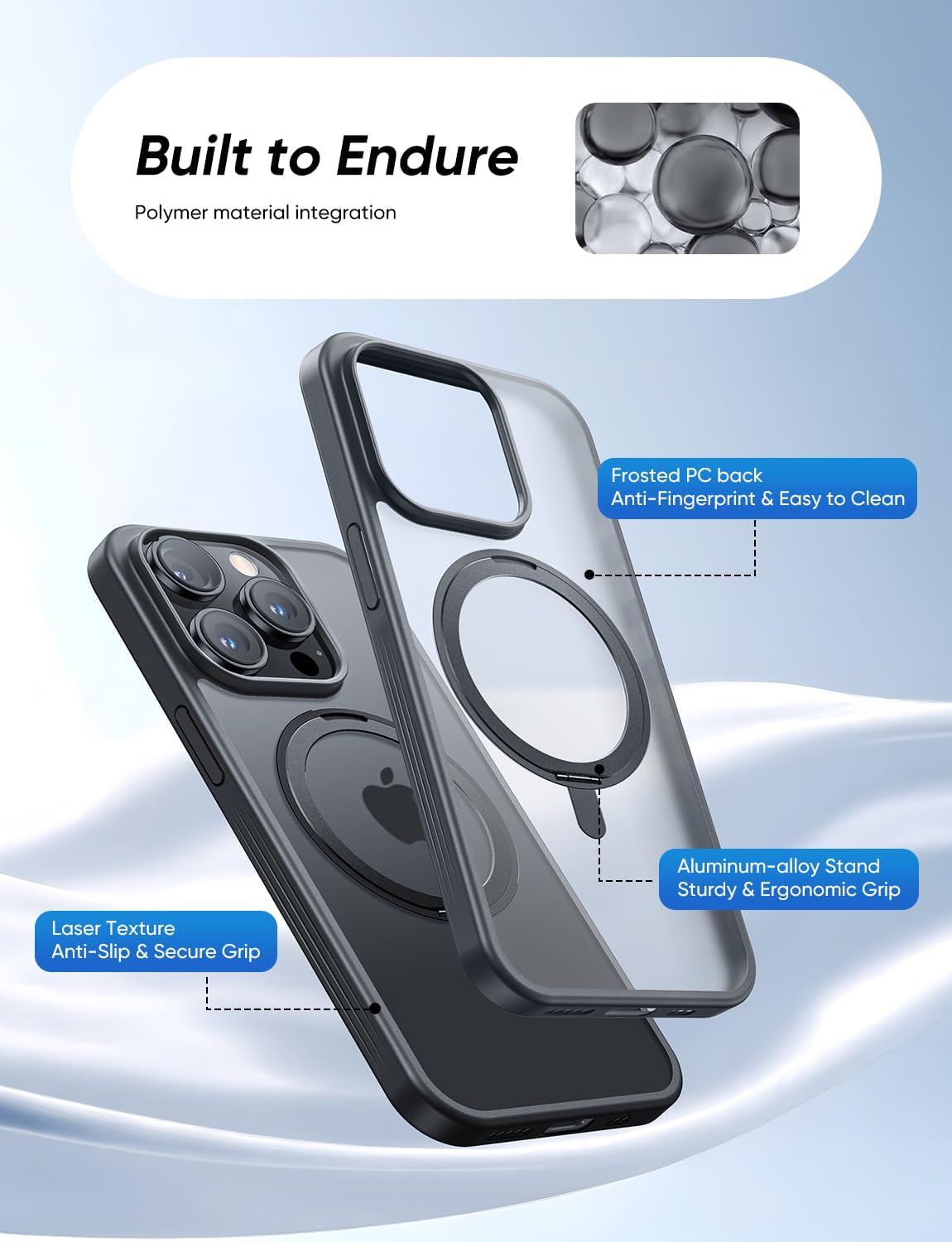 MAGIC JOHN 360° Rotatable Magnetic Invisible Stand for iPhone 14 Pro Case [Anti-Slip Grip] [Compatible with MagSafe] 16FT Shockproof for iPhone 14 Pro Case with Kickstand, Black - Image 7