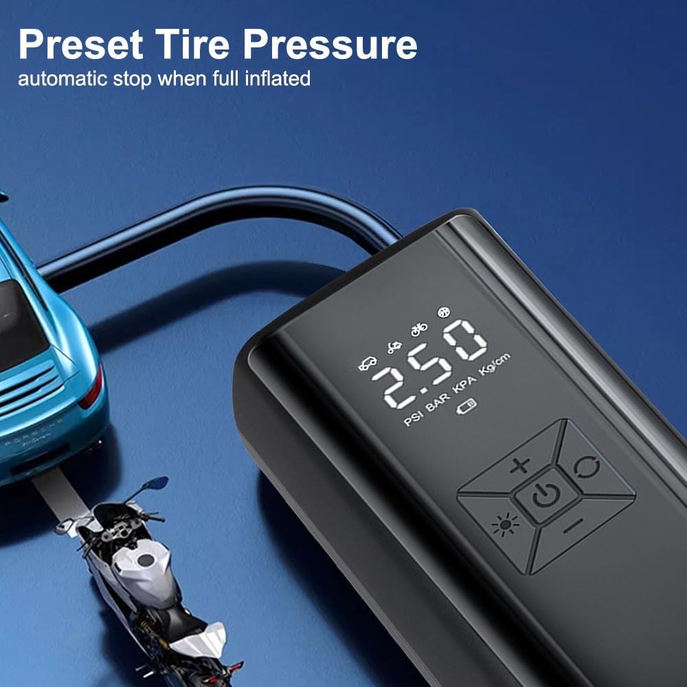 Pompa d'Aria Digitale | Con luce a LED Gonfiatore Per pneumatici wireless Compressore d'aria portatile LCD 150PSI 120W(C)