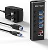 RSHTECH 5-Port Powered USB Hub, 24W USB 3.0 Splitter with 4 USB 3.0 Data Ports 1 USB Fast Charging Port, Individual onoff Switches and 12V2A Power Supply