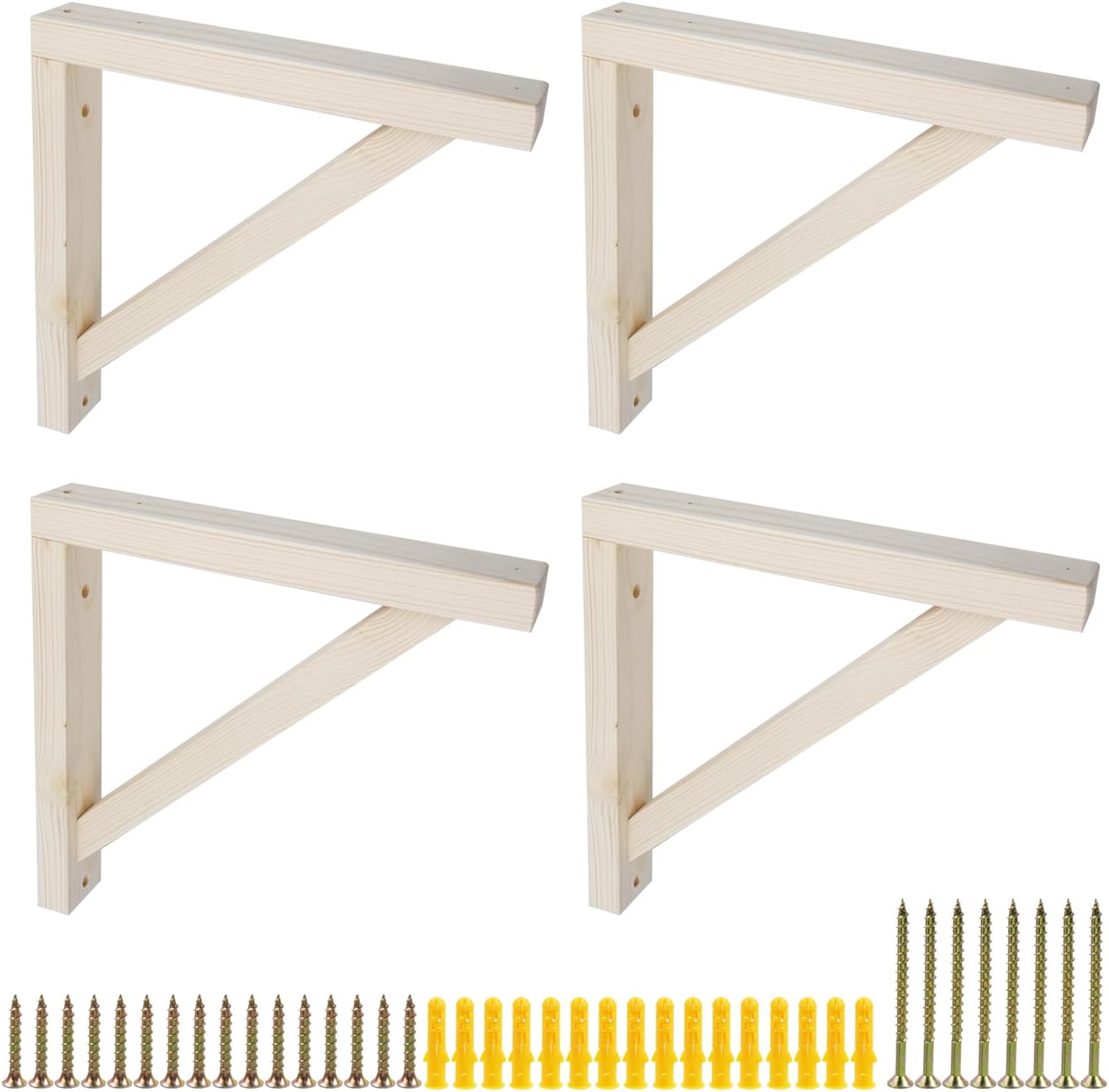 4 Pcs Rustic Decorative Shelf Brackets, 9.84" x 9.84" Wooden Shelf Brackets, Natural Solid Wood Triangle Bracket with Screws for Shelves Support DIY