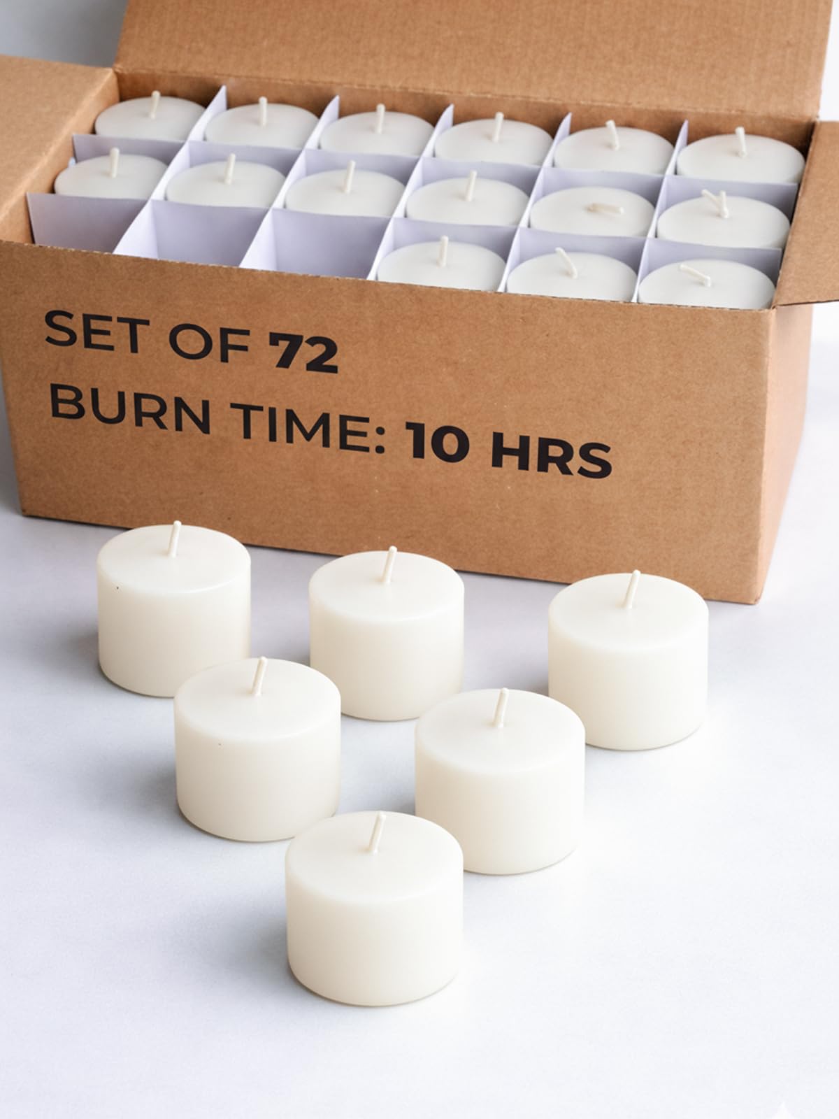 CANDWAX Ivory Votive Candles Pack of 72 - Unscented Smokeless Long Lasting Small Candle Set - Ideal for Home Decor, Spa, Special Occasions, Dinners and Parties - Votive Ivory Candles Bulk