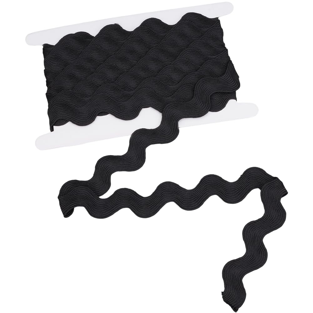GORGECRAFT 20-34mm Jumbo Rick Rack Trim for Sewing 5 Yards Ric Rac Polyester Rickrack Zig Zag Lace Wave Ribbon Black Wave Bending Fringe Lace Trim S Shaped Woven Braided Fabric for DIY Crafts