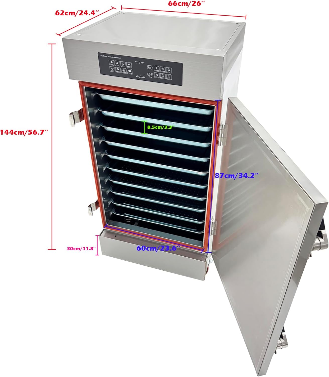 TECHTONGDA Commercial Electric Steaming Cabinet 9KW Intelligent Stainless Steel Food Steamer with 10 Tray Timer & Temperature Control for Steamed Rice/Bun/Meat/Seafood/Stew Soup 220V 3PH