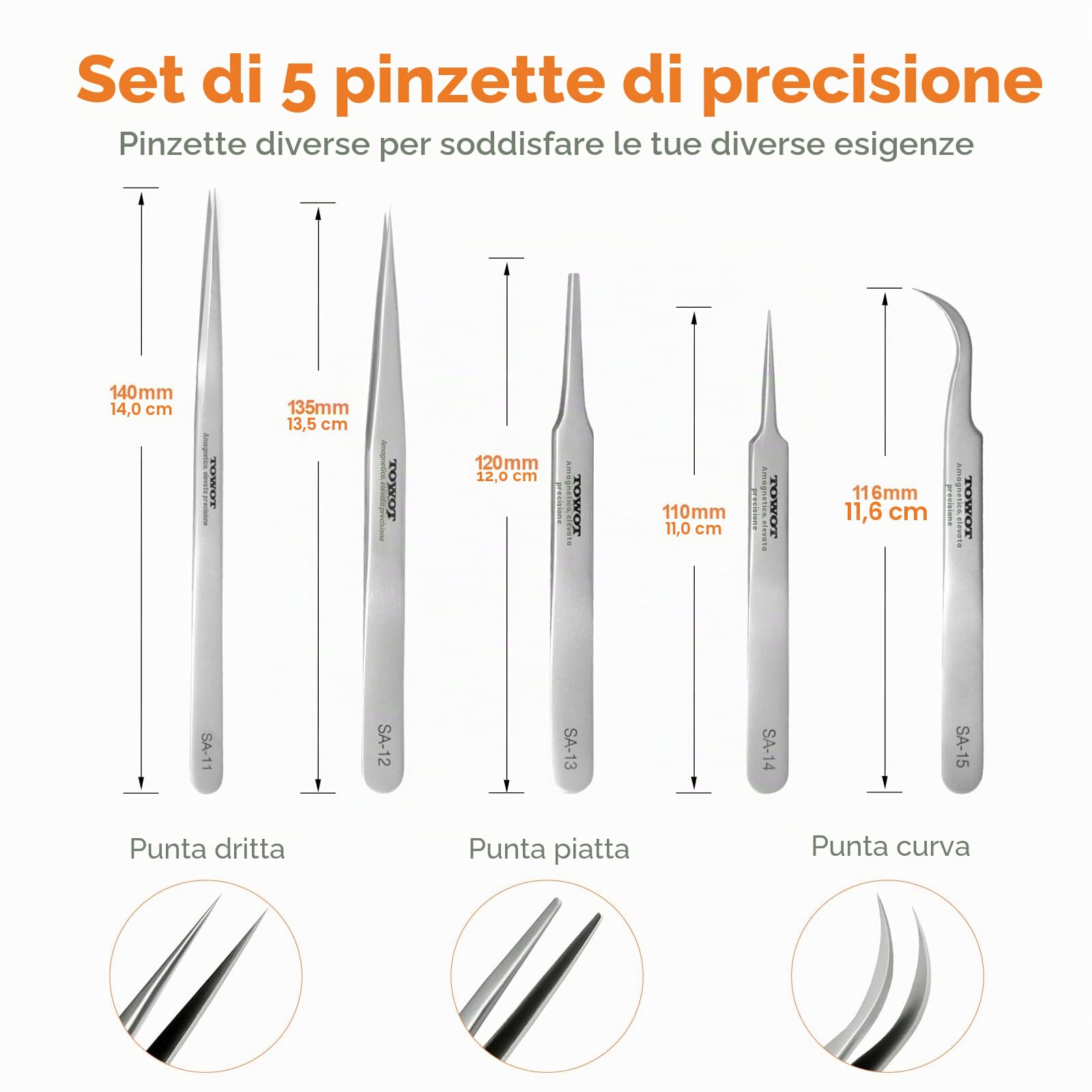 Pinzette di precisione in acciaio inox TOWOT