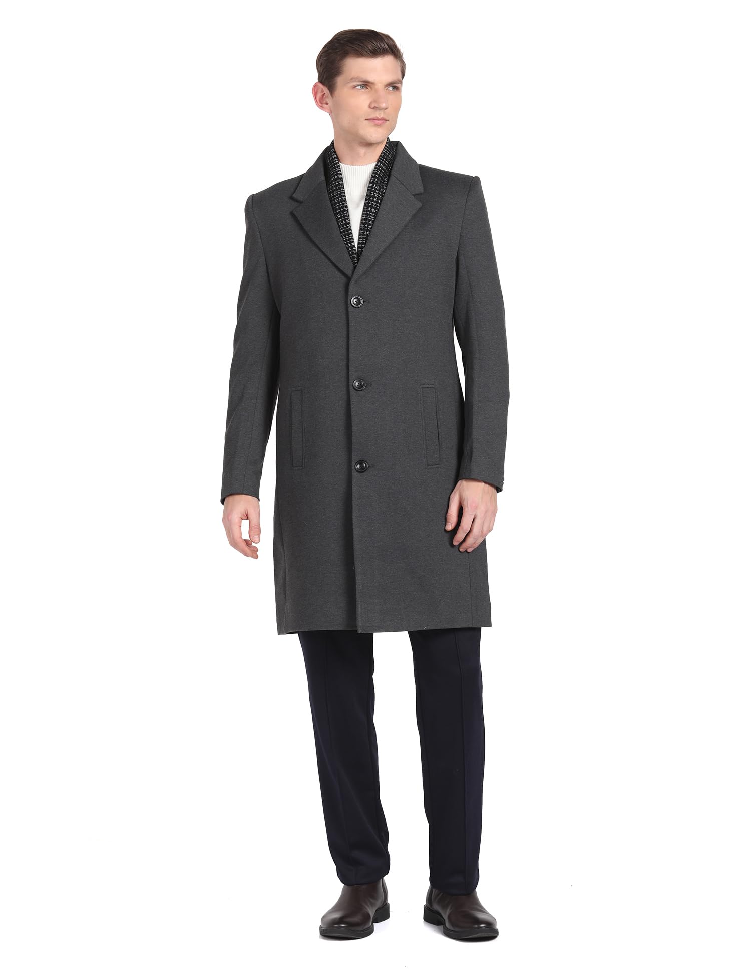 Men's Notch Lapel Collar Solid Long Trench Coat