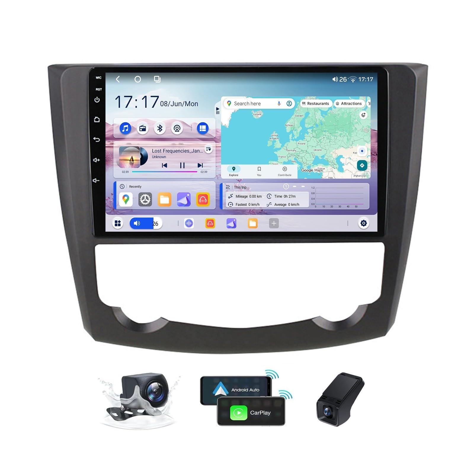 Autoradio 2DIN 9.5 Pollici Android 15 per Renault Kadjar 2015-2017