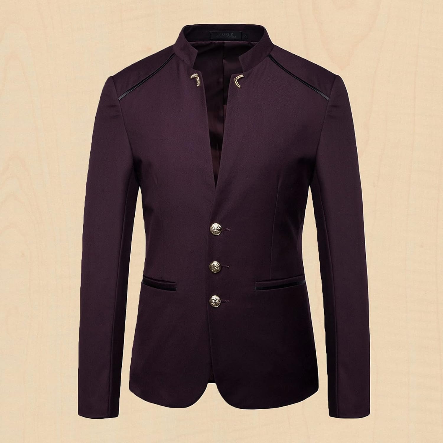 Mens Casual Suit Blazer Jackets Stand Mandarin Collar Lightweight Sport Coats Long Sleeve Button Down Business Coat
