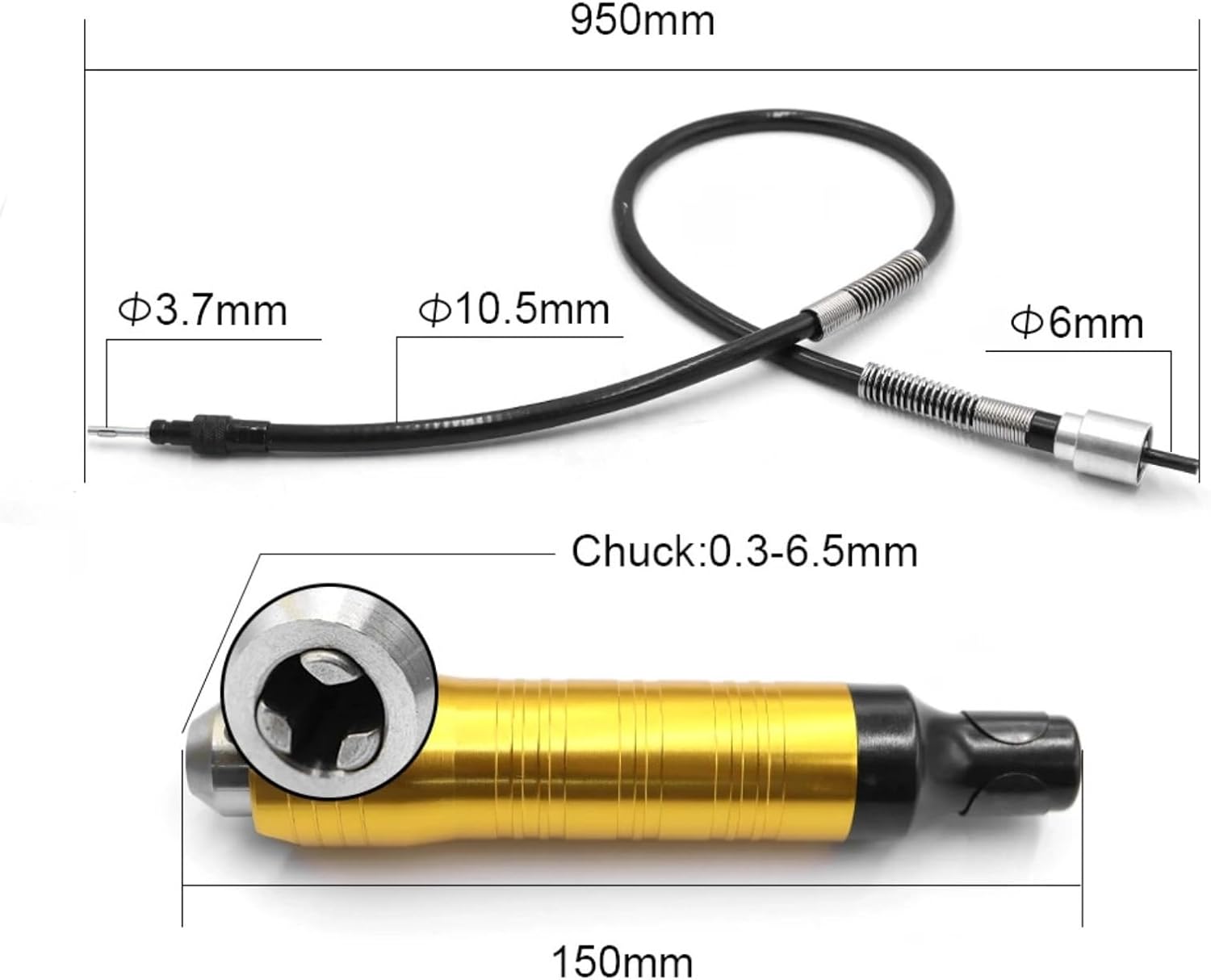 1PCS Flexible Shaft Tube Extension with 0.3-6.5mm Drill Chuck for Die Grinder Hand Drill Electric Rotary Tools(6.5mm set)