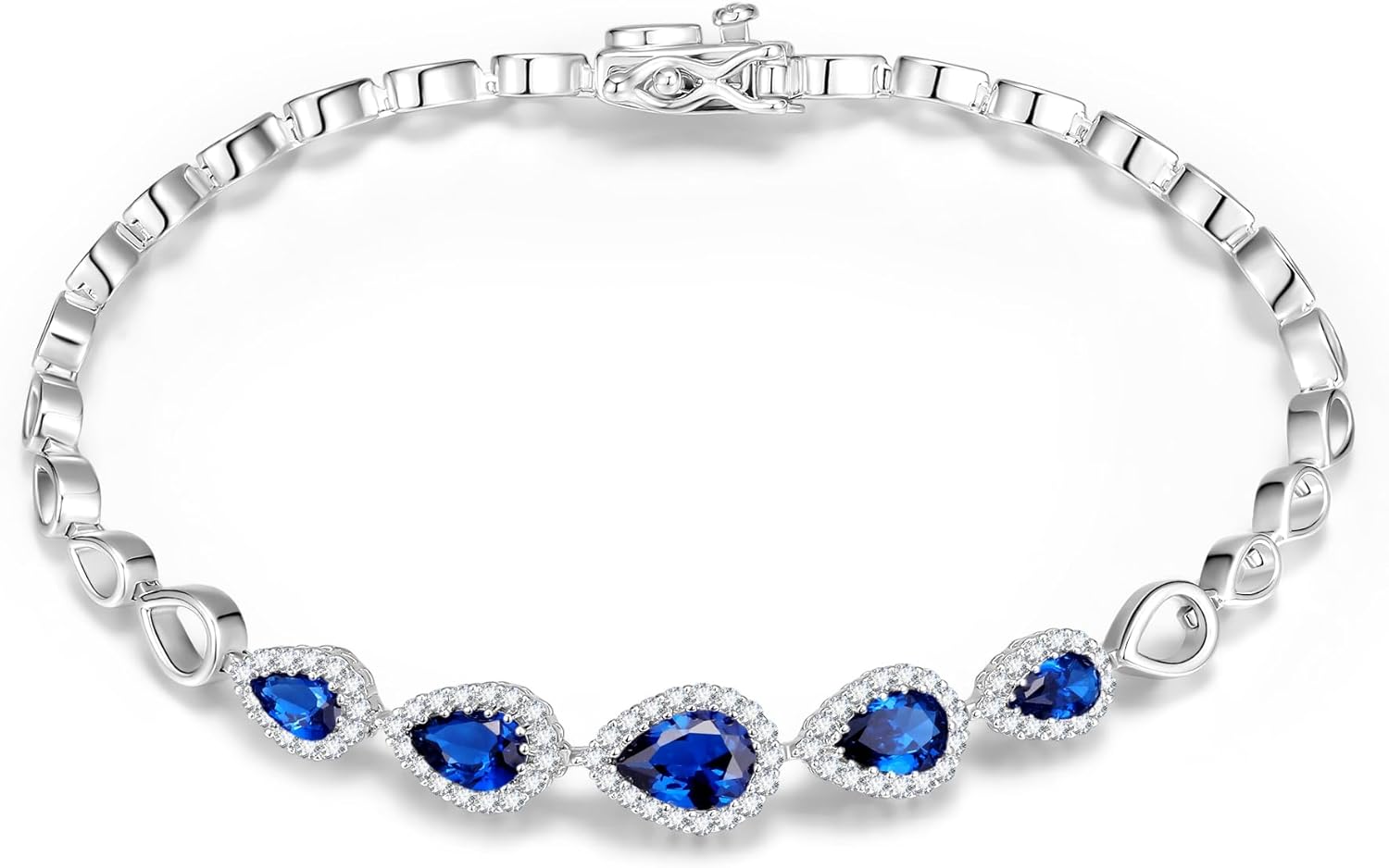 FANCIME Birthstone Teardrop Tennis Bracelet for Women Sterling Silver 5x7mm main Gemstone Bracelet Fine Jewelry Birthday Gifts for Women Mom Wife Her 7.2" - Image 3