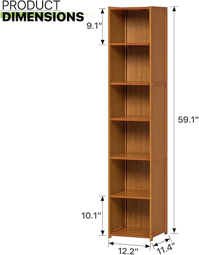 Miniatura 3 de Magshion Estantería estrecha de 6 niveles, color marrón, estante de torre multimedia, 12.2 pulgadas de largo x 11.4 pulgadas de ancho x 59.1