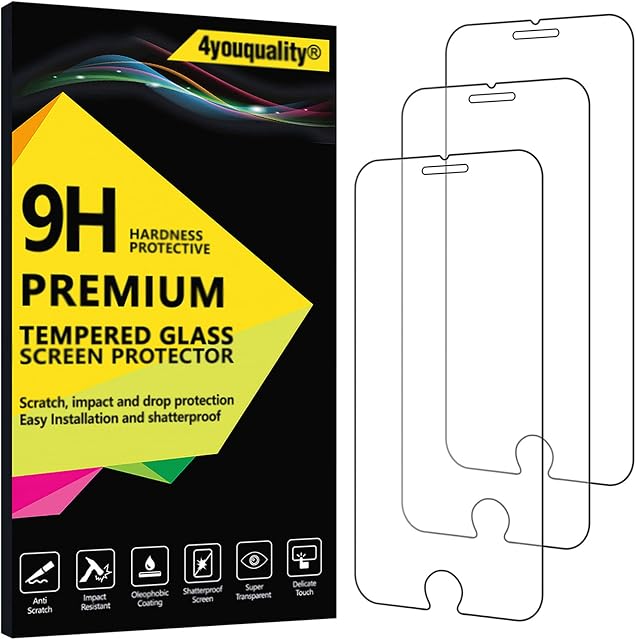 4youquality [3-Pack] iPhone 8 and iPhone 7 Screen Protector, Premium Tempered Glass Film [LifetimeWarranty][Scratch-Resistant][Anti-Shatter] Screen Protector for Apple iPhone 7 and iPhone 8