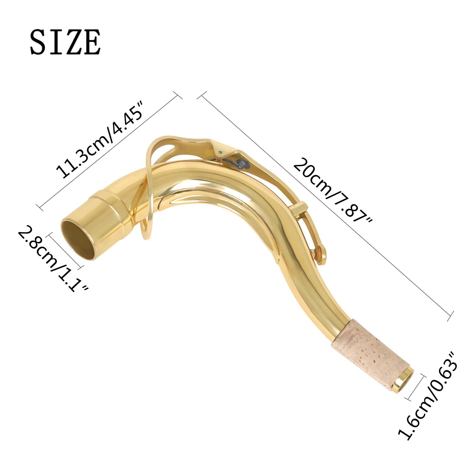 Boquilla de latón de 28 mm para saxofón con corcho suave, perfecto para músicos y estudiantes, para el cuello de saxofón de amigos