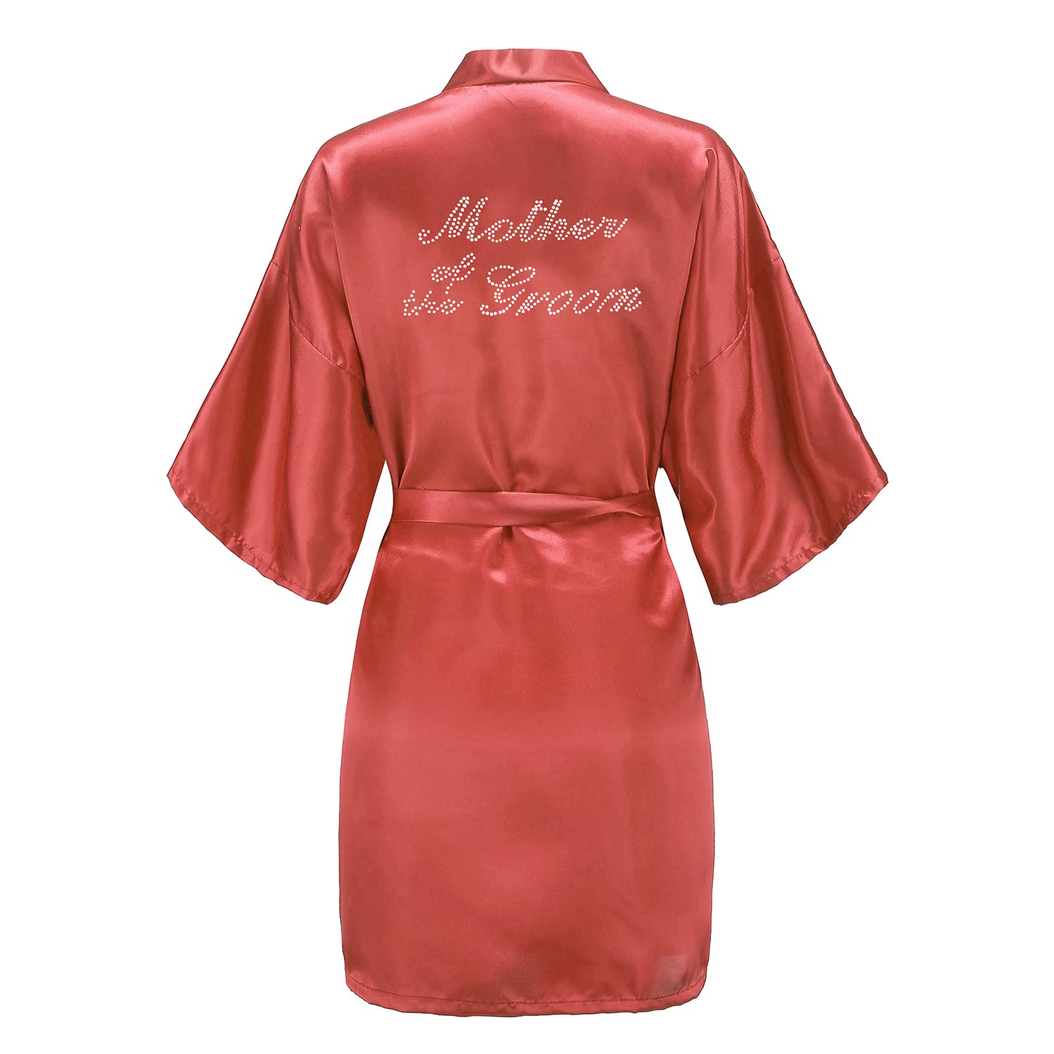 EPLAZA Women's One Size Silver Rhinestones Bride Bridesmaid Short Satin Robes for Wedding Party Getting Ready