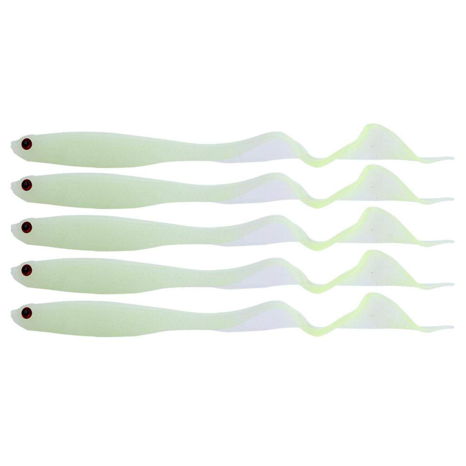 5 uds, señuelos de Pesca, Cebo de Pesca Suave Artificial, Cola en T, cebos Suaves Luminosos, señuelo de Gusano para camarones, Aparejos de Pesca para curricán(Luminoso) Fishinghook