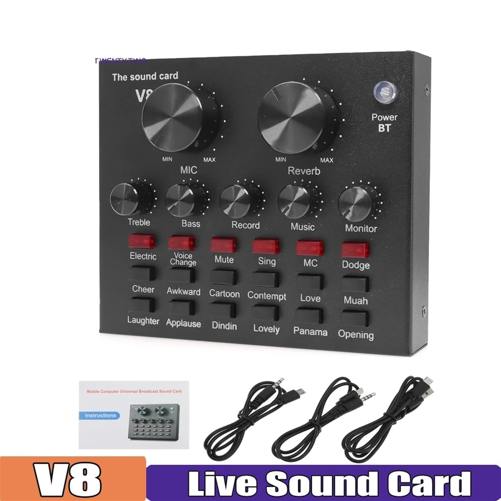EDEDE Mixer per DJ, Mixer Audio HD V8 Scheda Audio Esterna USB Cuffie Microfono Trasmissione Live Personale Webcast for Telefono Cellulare Computer PC Dj per Feste e Karaoke(V8)