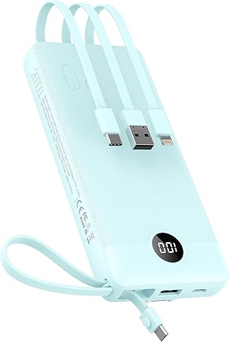 VEEKTOMX Banco de energía con cables integrados de 20000 mAh, cargador portátil para iPhone, pantalla LED USB C, cargador externo para iPhone, iPad,
