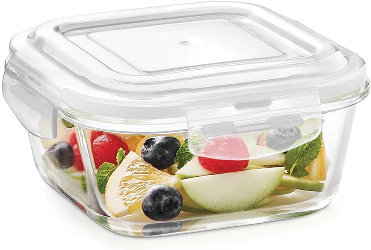 Borosil Klip & Store Square Containers with Lid, 320ml