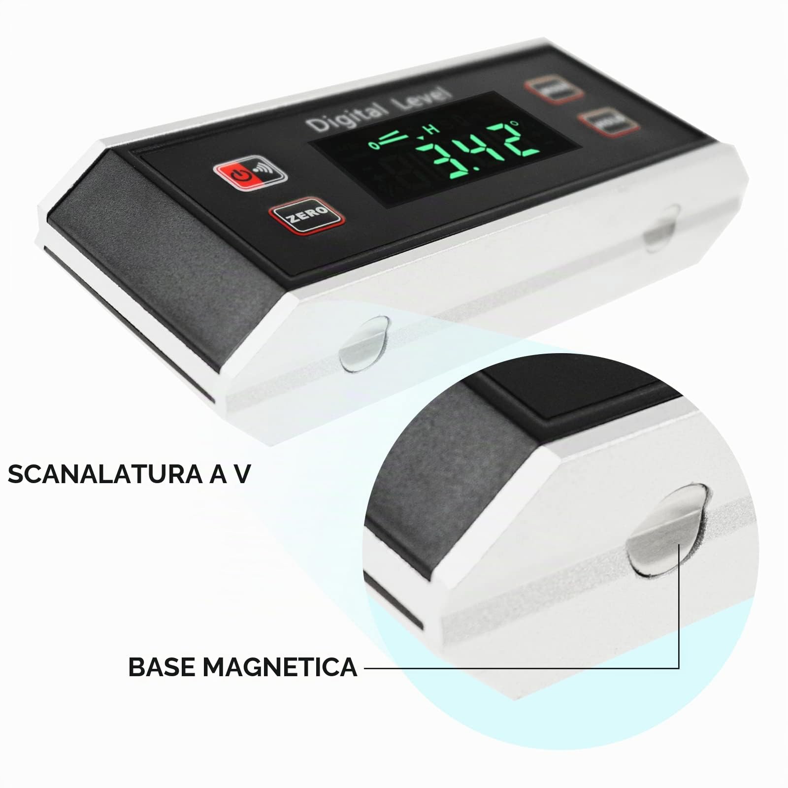Digitale Elettronico Inclinometro Angolo Finder Impermeabile IP65 Goniometro Livello Misura Scanalatura a V Magnetico Base Sempre Verticale Lettura