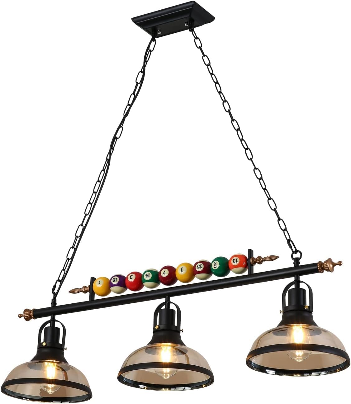 Generic Retro Industrial Pendant Light, Black American Wrought Iron Snooker Bar Restaurant Chandelier,Hanging Lamp for Pool Table, Dining Table, Island Table (Color : Snooker)