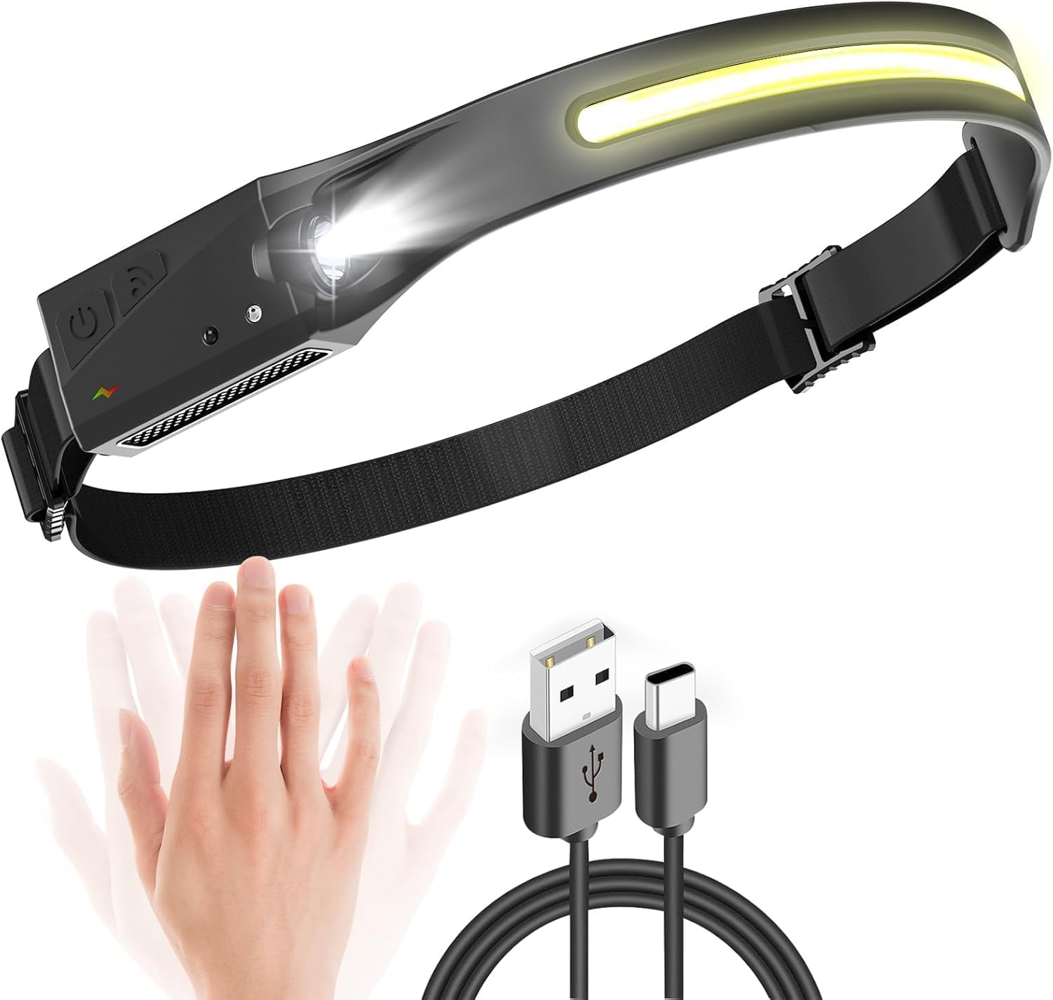LED Headlamp with Motion Sensor, 350 Lumens, 230° Wide Beam, 5 Lighting Modes, USB Type-C Rechargeable, Weatherproof, for Running and Camping-picture-12