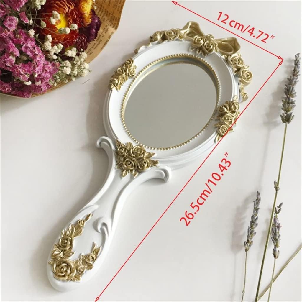 Palace Princess Makeup with Roses Women Girls Oval Vanity Cosmetic Tool with Anti-Slip Handle Heart