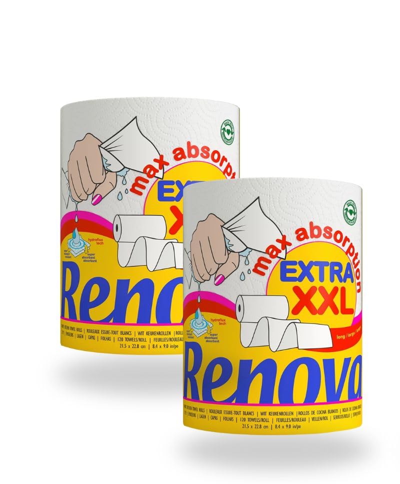 Papel de Cocina Extra XXL Jumbo, Máxima Absorción, Blanco, Pack 2 Rollos