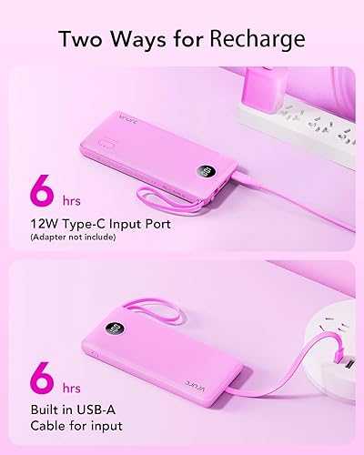 Miniatura 22 de VRURC Cargador portátil con cables integrados, banco de energía delgado de 10000 mAh, batería USB C esencial de viaje, 5 salidas, 2 entradas, banco