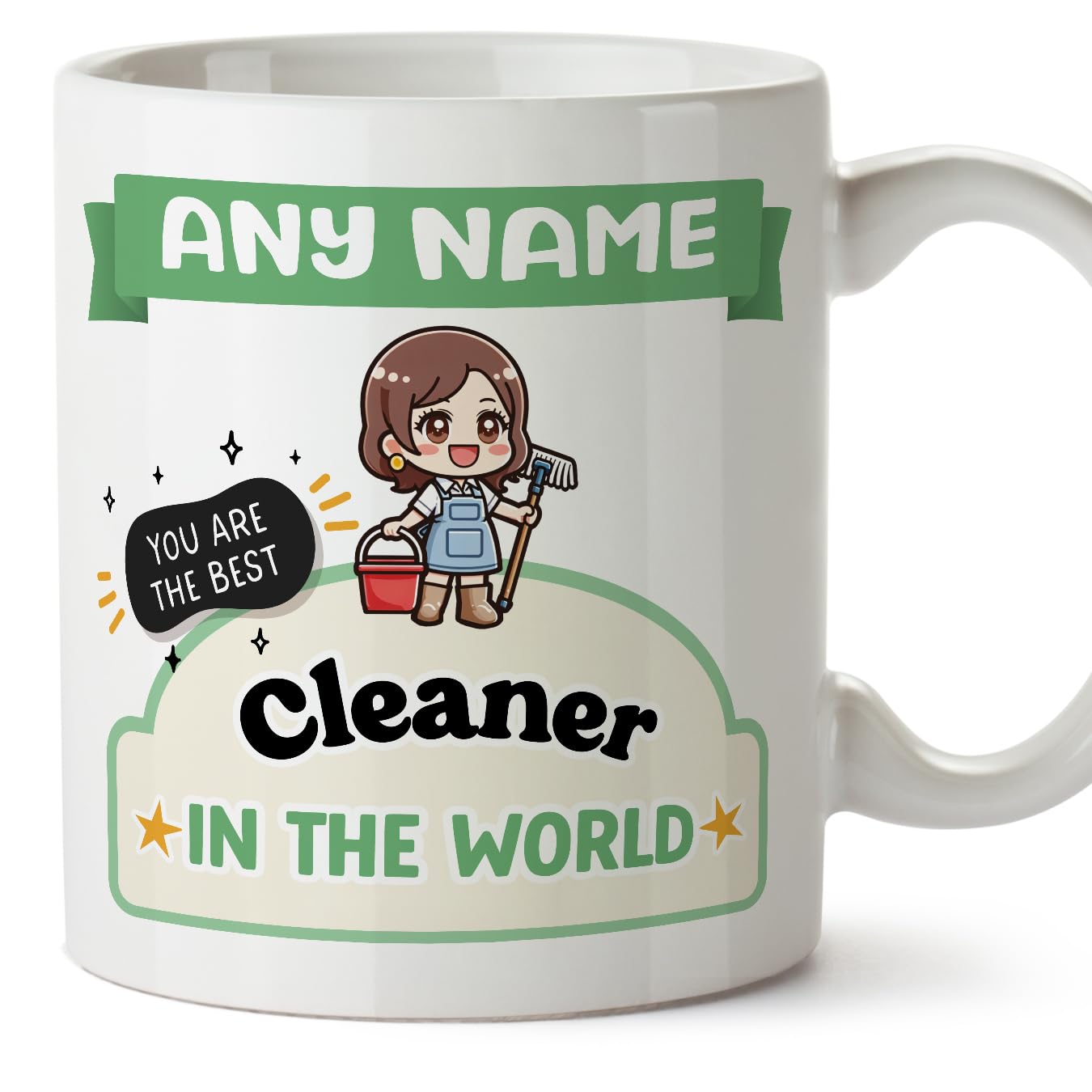 MUGFFINS Personalised Mug for Cleaner Woman - in English - Best in The World - Kawaii - Funny Custom Gift for Colleagues - Ceramic 11oz Mug โ image 1