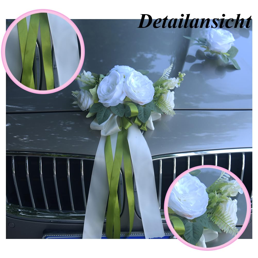 Autoschmuck Hochzeit 1 Stück Hochzeitsauto Auto Hochzeitsdekoration Brautauto Deko Motorhaube Dekoration Blumenschmuck Hochzeitsgirlande Autodekoration für Hochzeitsfeiern Familientreffen
