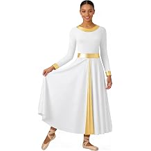 Praise Dance Dresses for Women Liturgical Dance Dress Fit Full Length Metallic Dancewear,Upper Lining