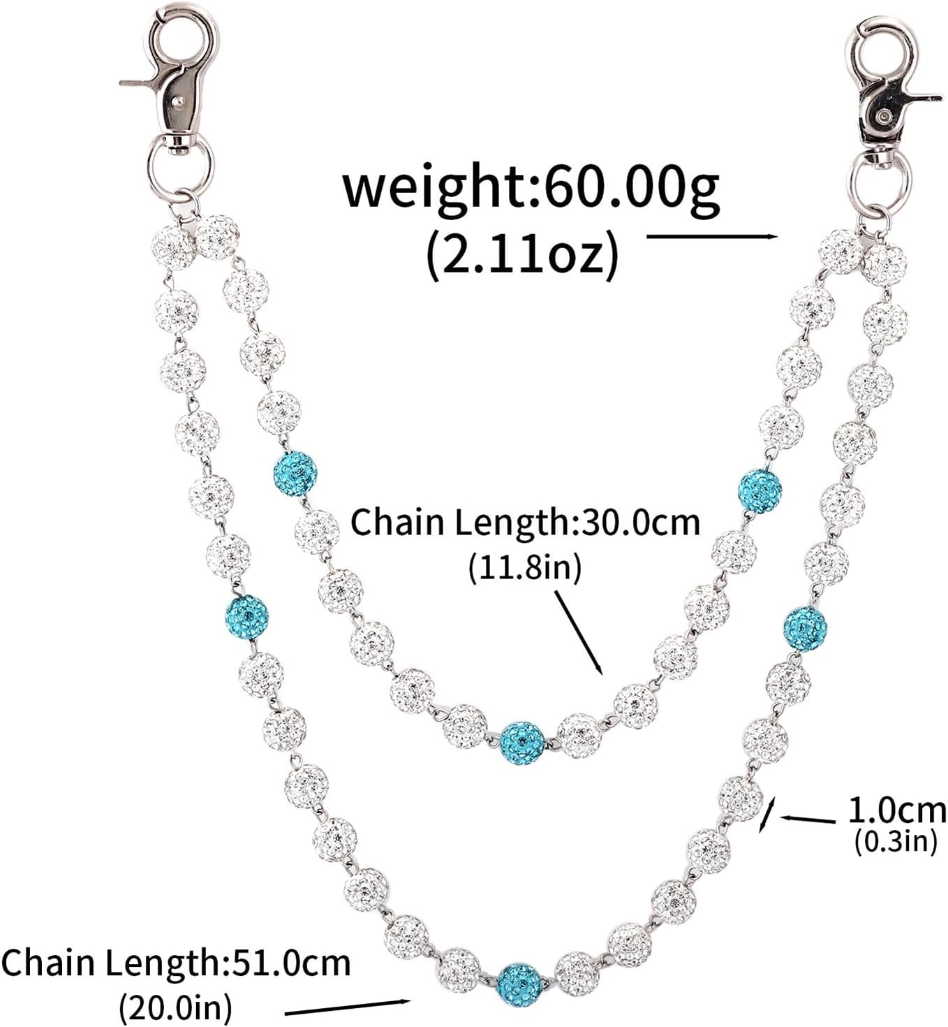 Sparkly Ceramic Beads Wallet Chain - 10mm Shiny Bohemian Purse Jean Pants Chains for Men Women Fashion Accessories - Image 2