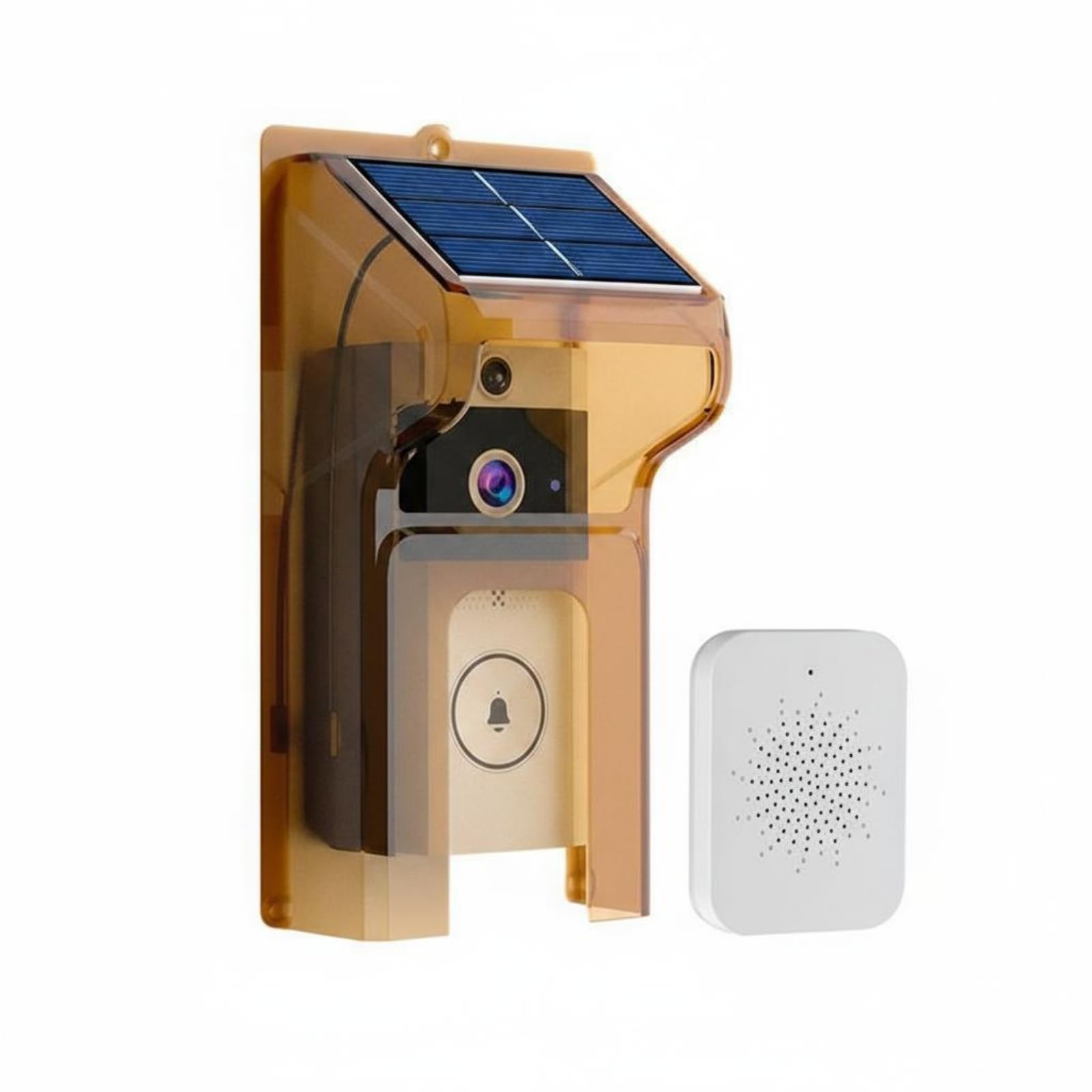 Videocitofono Solare Audio Bidirezionale Videocitofono Monitoraggio Video Domestica per Esterno, Copertura Antipioggia Color tè + Campanello