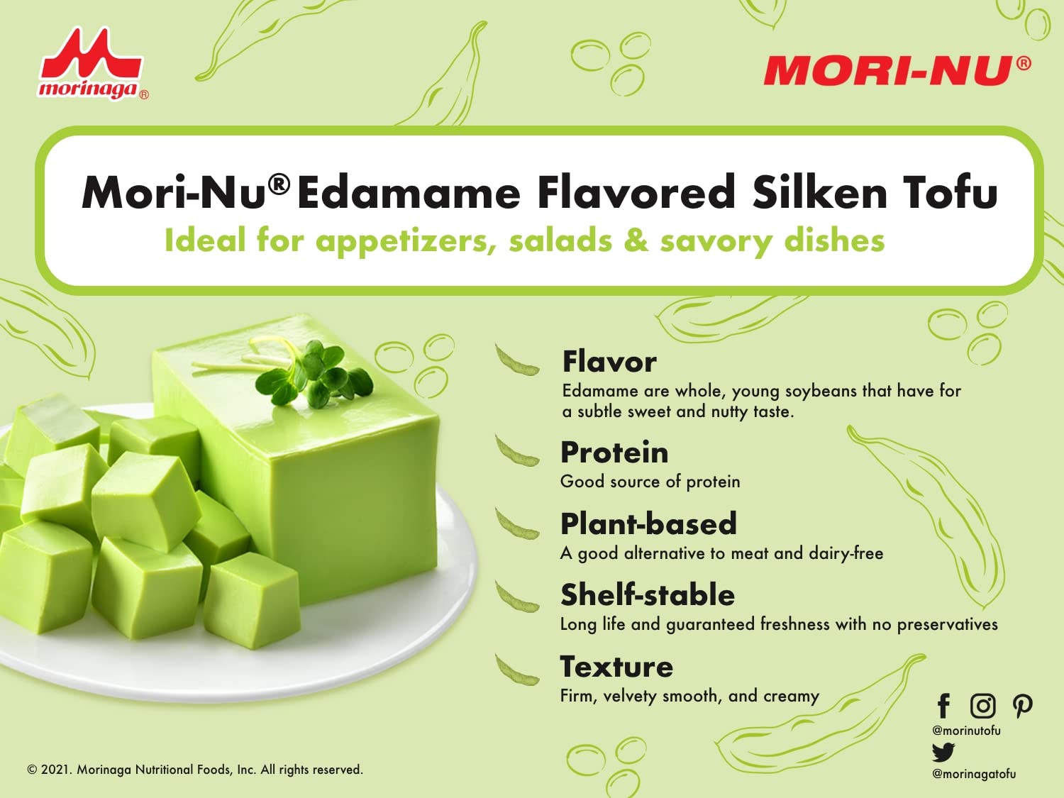 MoriNu Silken Tofu Edamame Flavored Firm Velvety Smooth and Creamy