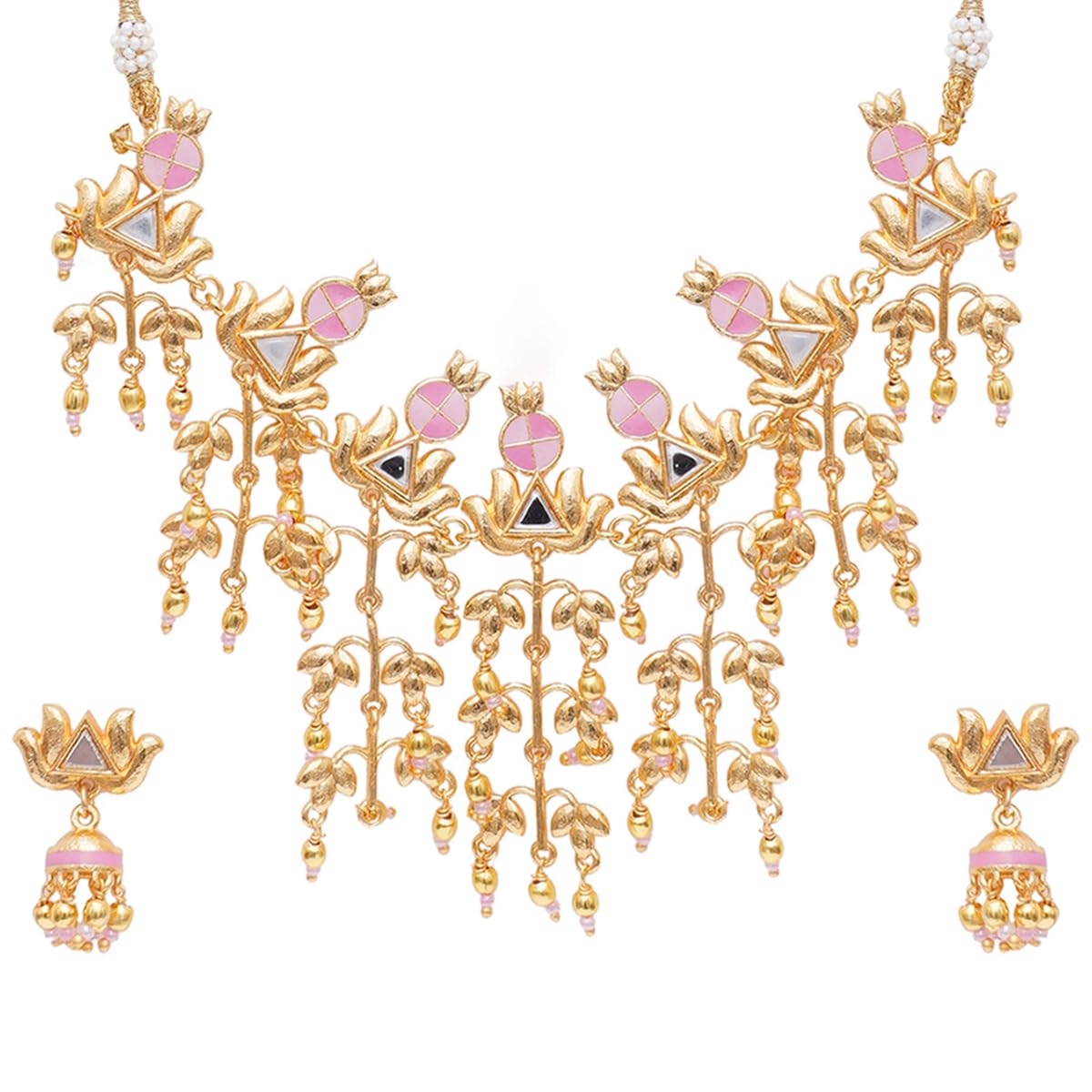 VOYLLA Festive Hues Brass Embellished Long Fusion Pink Necklace Set for women (B0BN69KZP9) Amazon Price History, Amazon Price Tracker