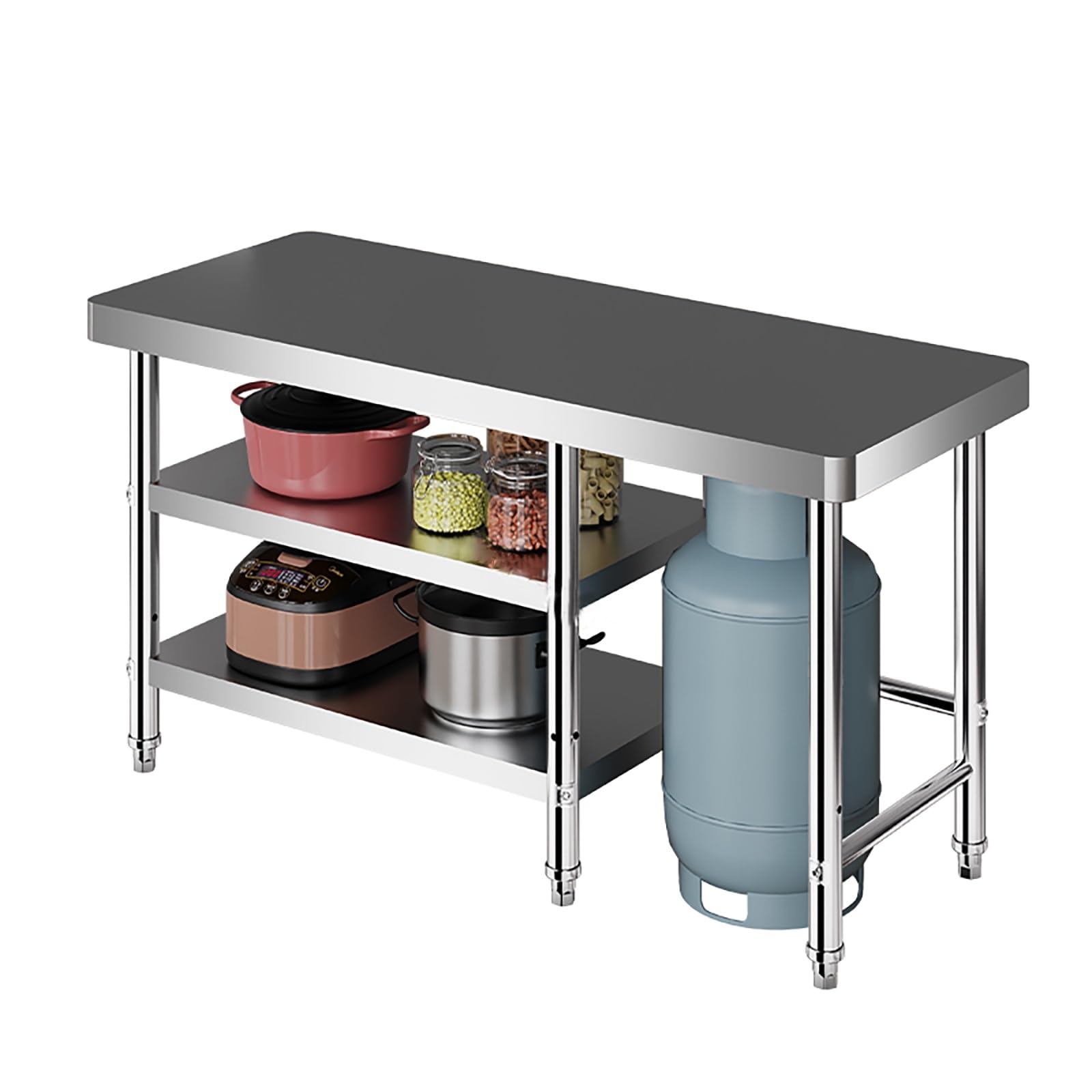 Mesa de trabajo de acero inoxidable con patas ajustables, mesa de preparación de alimentos resistente para cocina comercial y restaurante, ideal para garaje (100 x 40 cm)