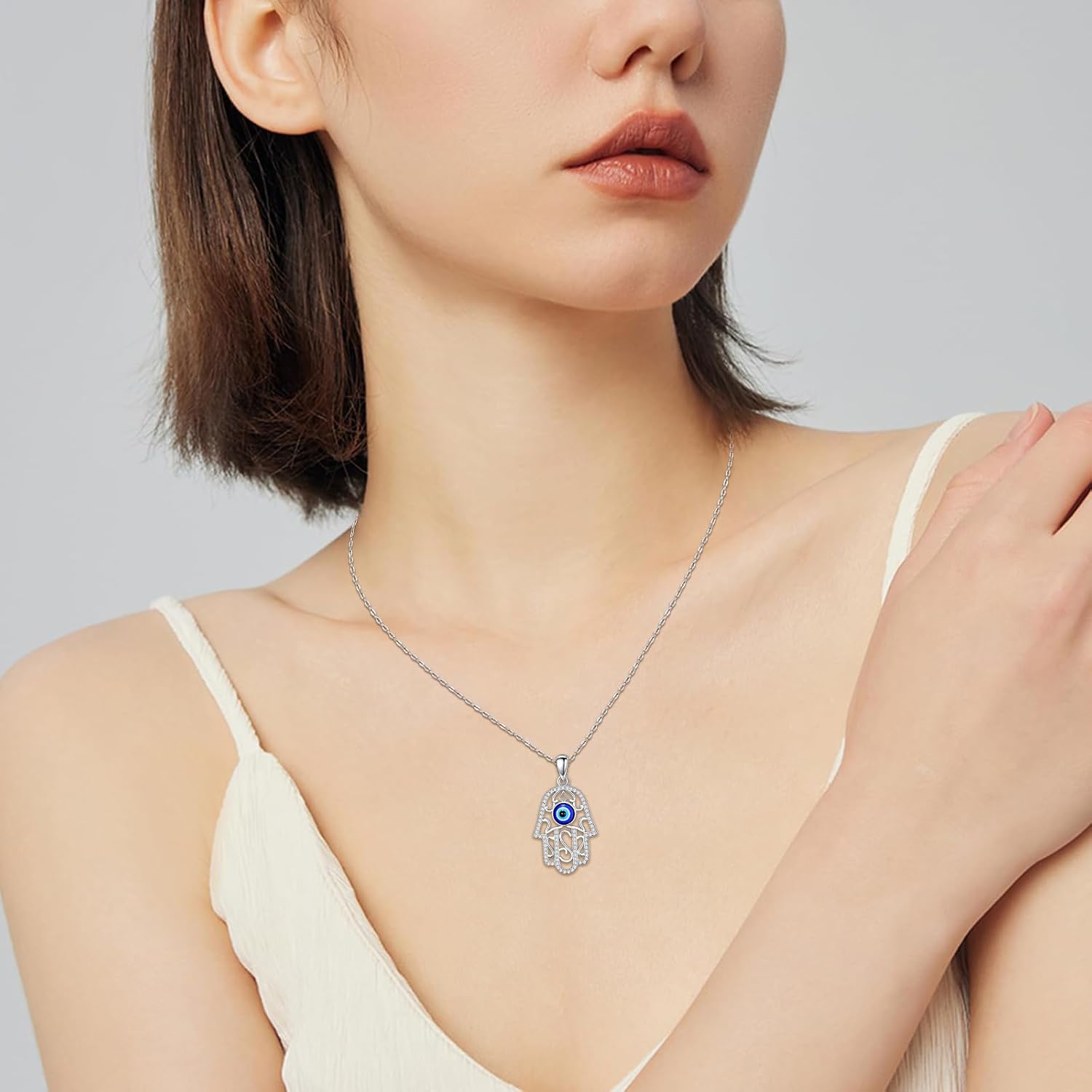 Hamsa Necklace for Women Sterling Silver Evil Eye/Lotus Flower/Om/YinYang Hamsa Hand Pendant Jewelry Hand of Fatima Gifts - Image 6