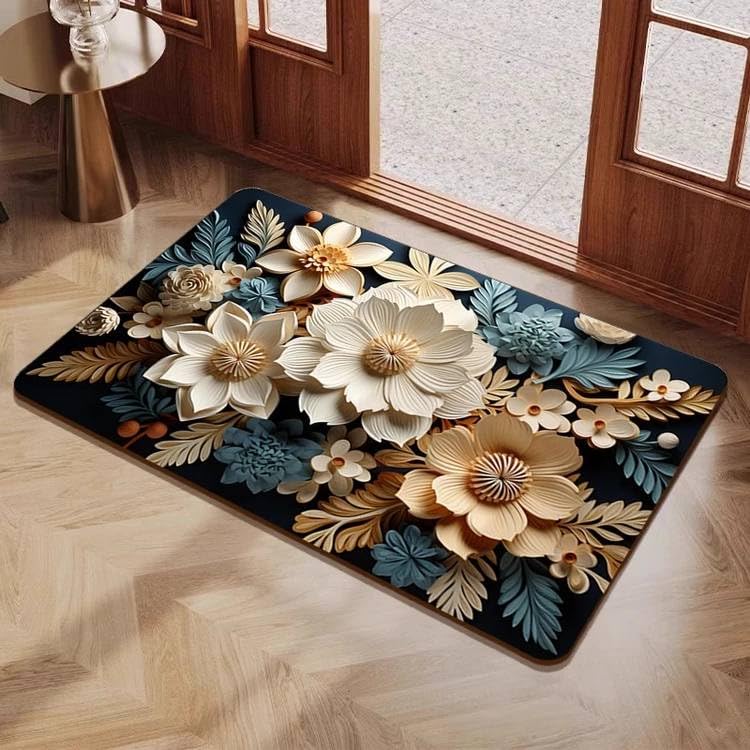 Image of Anti-Skid Bath Mat for Bathroom - Waterproof, Quick Dry Soft Floor Mat with 3D Floral Design | Non-Slip Bath Door Mat for Shower Area, Wash Basin & Toilet | Easy Clean Bathroom Rug