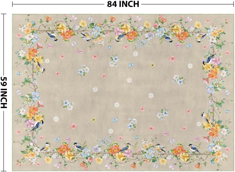 Artoid Mode Brown Bird Flower Spring Area Rug, Summer Home Decor Low-Profile Non-Slip Washable Large Rug for Living Room Bedroom Farmhouse Dining Room Kids Playroom 5x7 Feet
