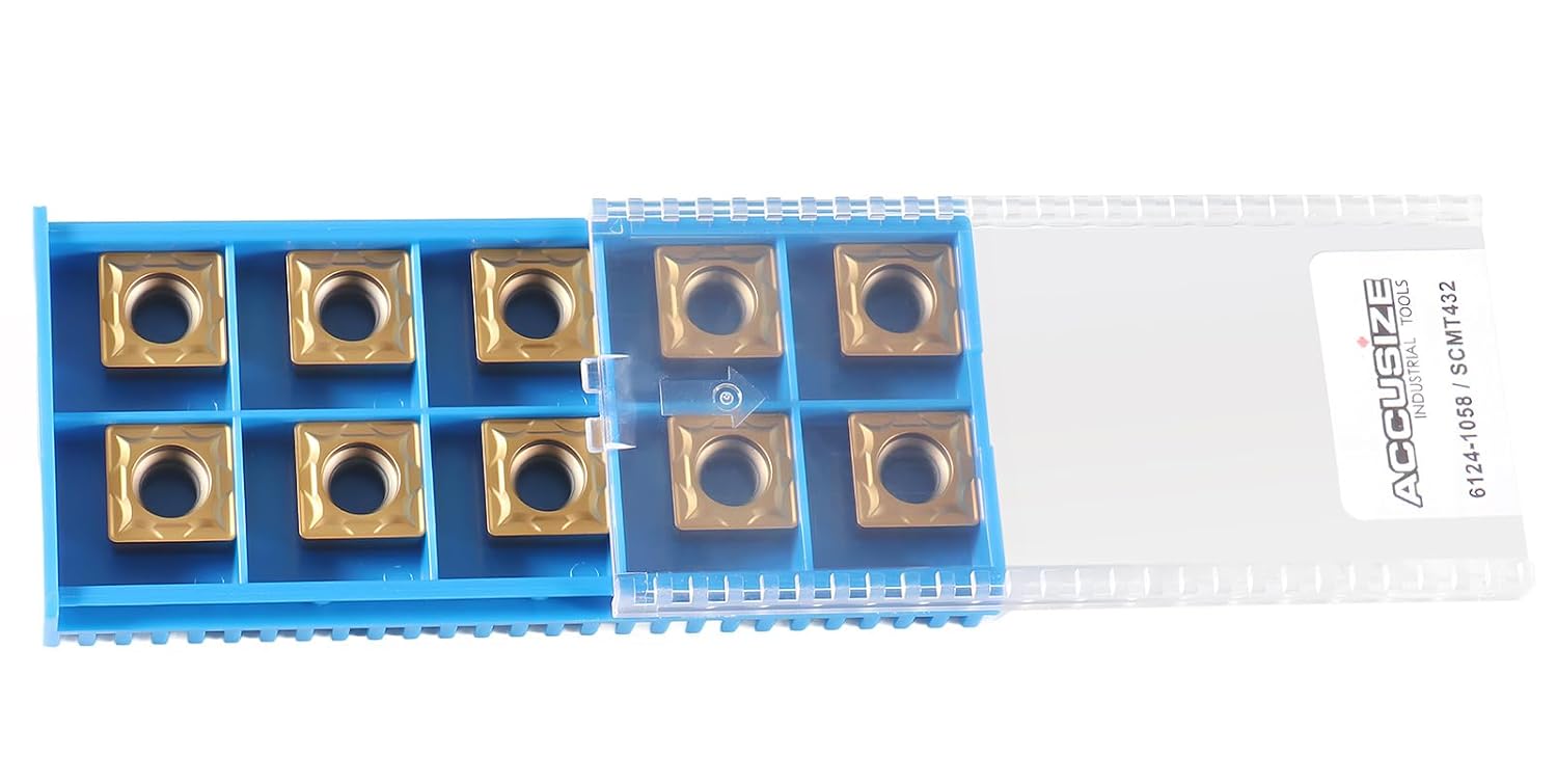 Accusize Industrial Tools SCMT432 Carbide Inserts, TiN Coated, 3/16" Thickness, 2124-1058x10