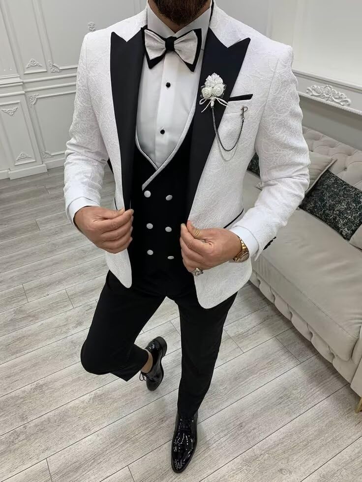 Men's Jacquard Tuxedo Suits Slim Fit 3 Piece Suits Double Breasted Blazer Suit Wedding Tuxedos Suit for Men3