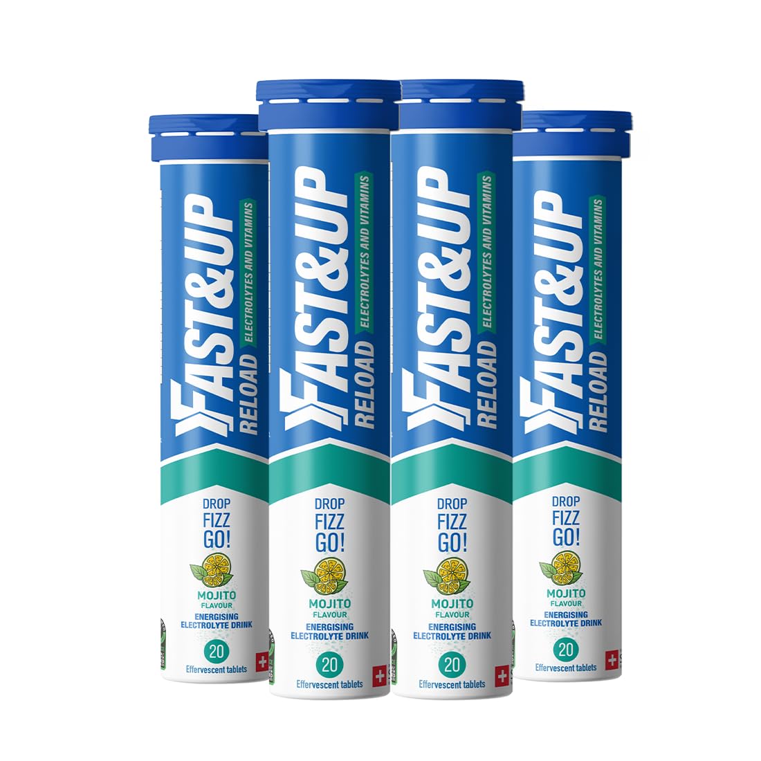 Fast&Up Reload – Energising Electrolyte Drink - Mojito Flavour - 80 Effervescent Hydration Tablets - Added Vitamin C & B12 - Vegan