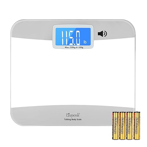 LEEPENK Báscula parlante para peso corporal, báscula de baño digital de alta precisión con pantalla LCD grande, encendido y apagado automático,