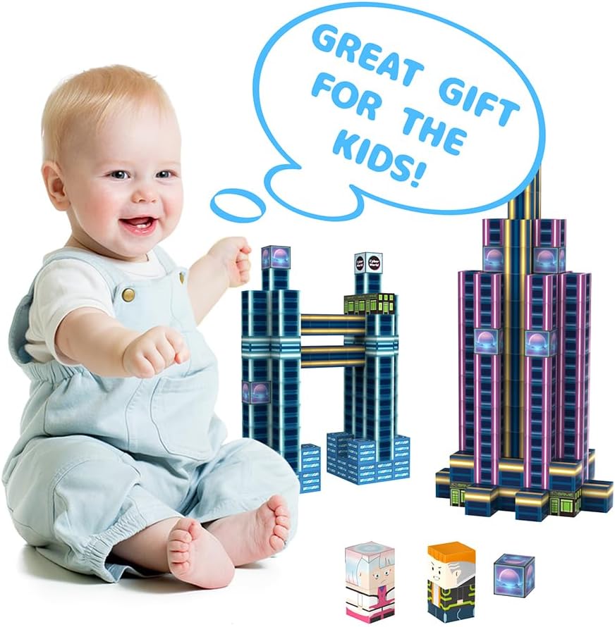 180PCS Magnetic Blocks, Building Blocks Cubes, Magnetic Cubes Kids Toys, Upgraded STEM Sensory Toys for Kids Ages 3+, Christmas Birthday Gifts for Boys Girls